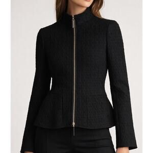 GIORGIO ARMANI Black Textured Zip Jacket IT 42 US 6 Made in Italy Designer